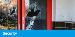 Security elearning - Broken window in external wooden-framed red door